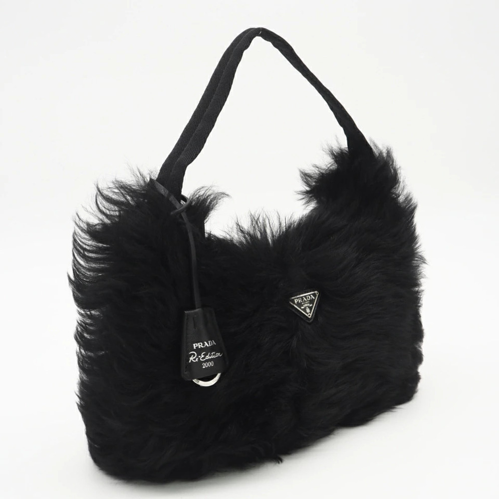 Prada Sheep Fur 2Way Shoulder Bag Black